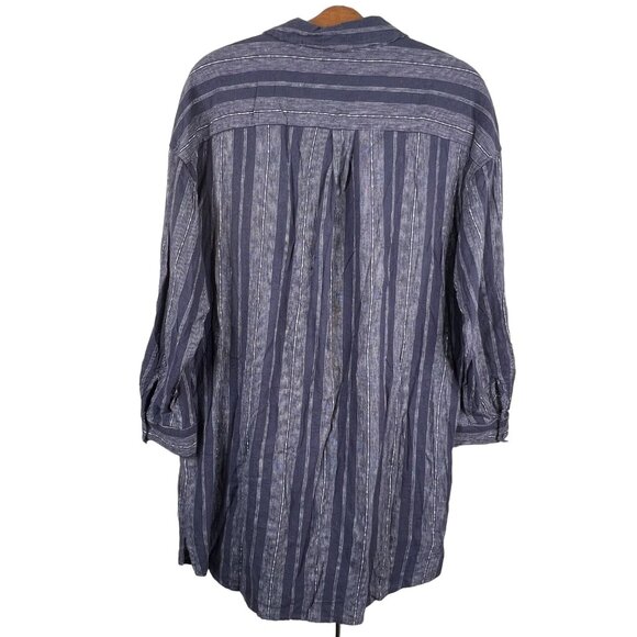 Gentle Fawn Tunic Size Medium Half Button Shirt Dress Stripe Linen Blend Navy - Picture 2 of 8